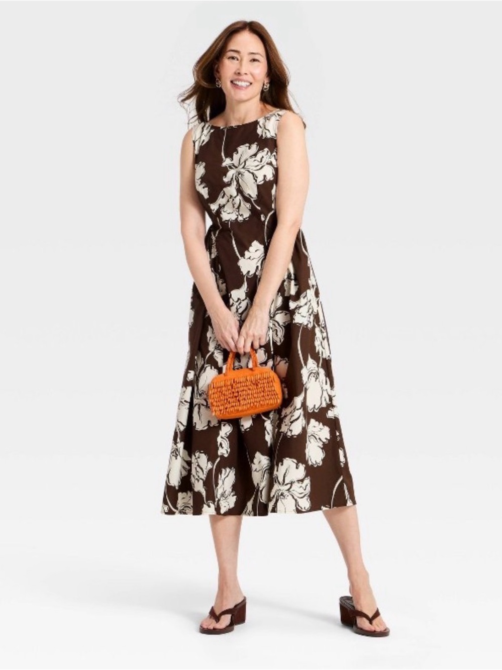 NWT A New Dat Women’s Brown Floral Midi Dress